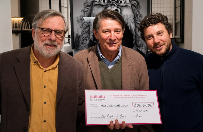 Remise du chèque de 800 000 € aux Restos du Cœur par 12 de Cœur, Paris, 10 décembre 2019
